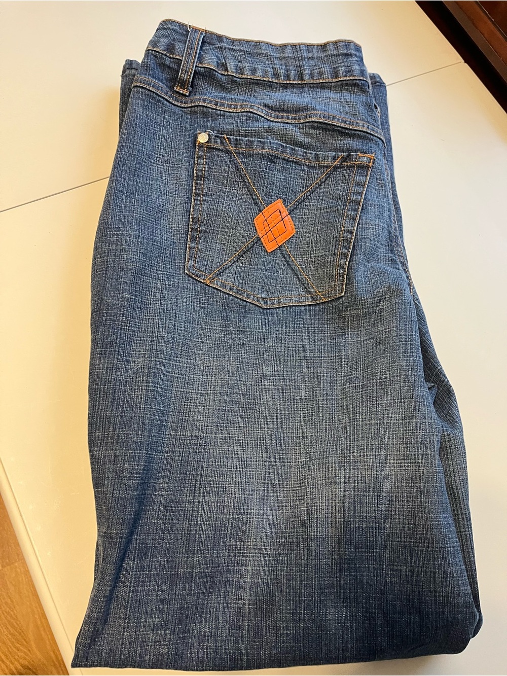 No Boundaries Men's Blue Jeans with Orange Pocket Patch junior 19 waist 36 inse